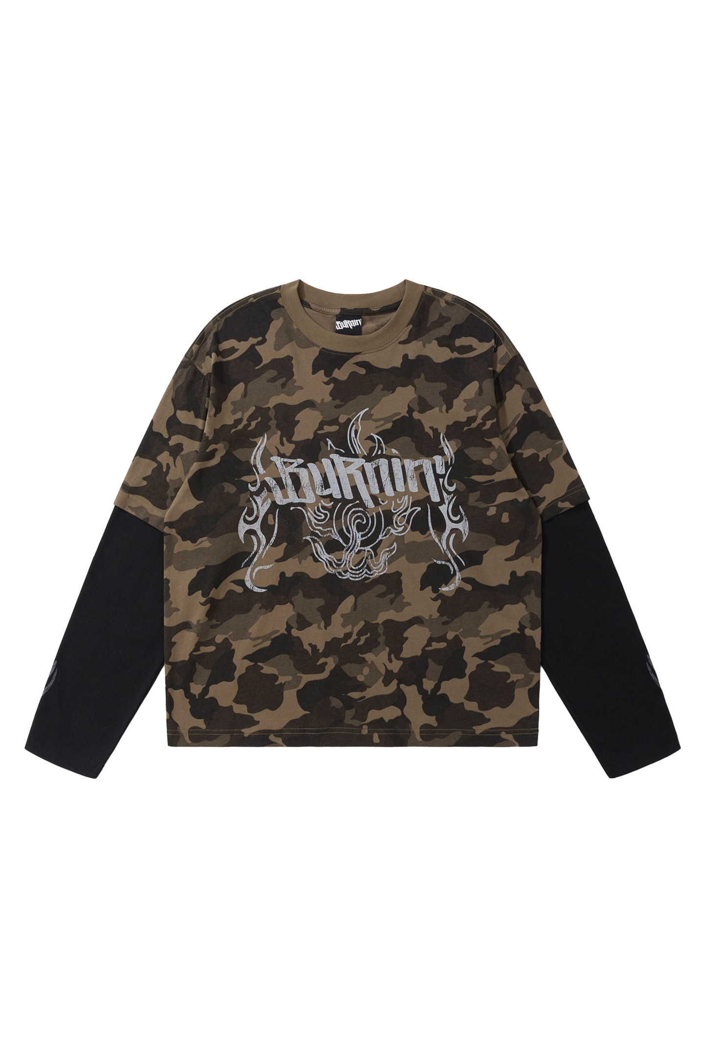 BURNIN* “97’series” worn fire pattern fake two-piece T-shirt - PSYLOS 1, BURNIN* “97’series” worn fire pattern fake two-piece T-shirt, T-Shirt, Burnin, PSYLOS 1